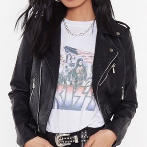 Faux Leather Belted Moto Jacket